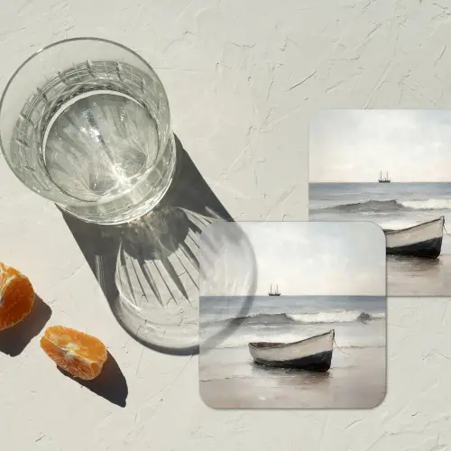 Roeiboot - Zee - Horizon onderzetter kurk middel -sfeer4