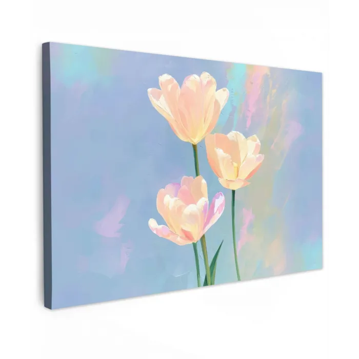 Tulpen - Roze accenten - Blauw canvas 2cm klein -z3d