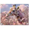 Giraffe - Bloemen - Roze tuinposter los doek klein -3d