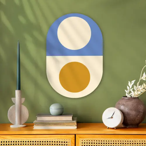 Cirkels - Symmetrisch - Wit - Blauw- Geel Wandcirkel Ovaal Forex klein -sfeer2