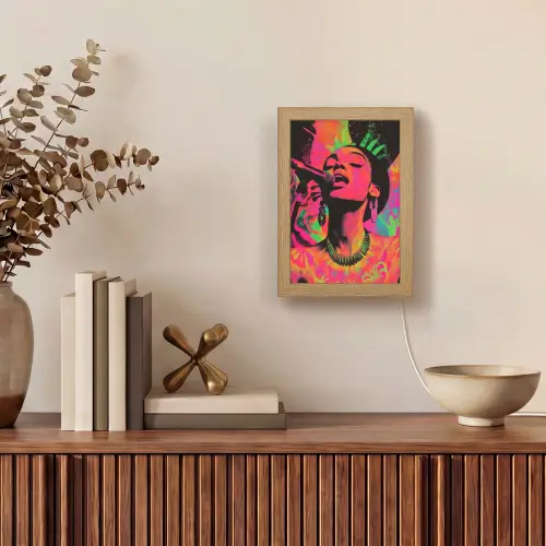 Vrouw - Microfoon - Neon Light Box met kabel (Tafellamp) klein -sfeer2