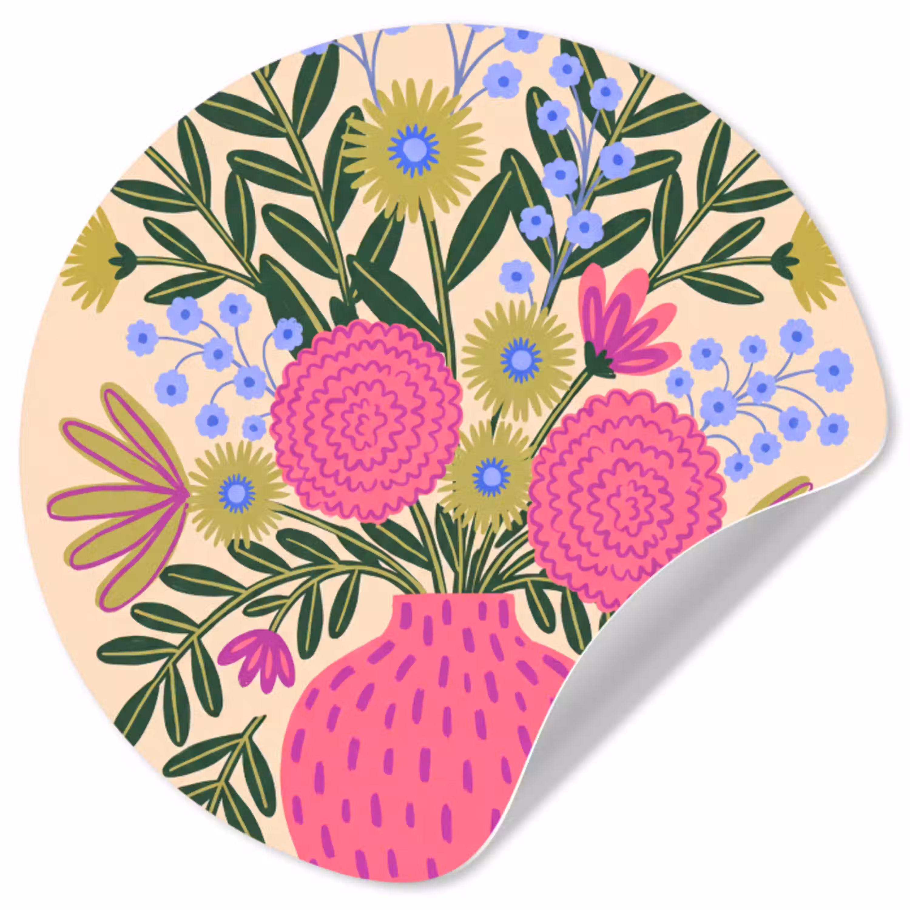 Bloemen - Boeket - Natuur - Abstract - Roze Wandcirkel behangsticker klein -3d
