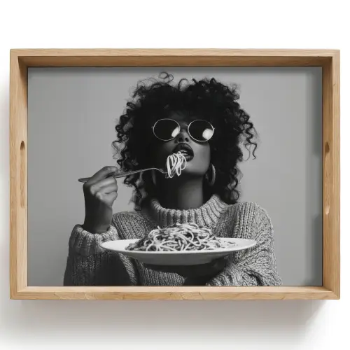 Vrouw - Pasta - Zwart - Wit Dienblad Rechthoek middel -z3d_shopping