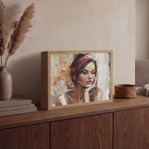 Vrouw - Verflook - Portret - Modern Light Box met batterij (Wandlamp) middel -sfeer2