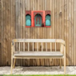 Lantaarn - Deur - Turquoise Tuinposter op houten frame 2 cm dik klein -sfeer4