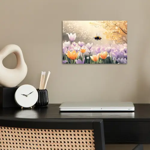 Viooltjes - bij - Zonlicht poster papier klein -sfeer1