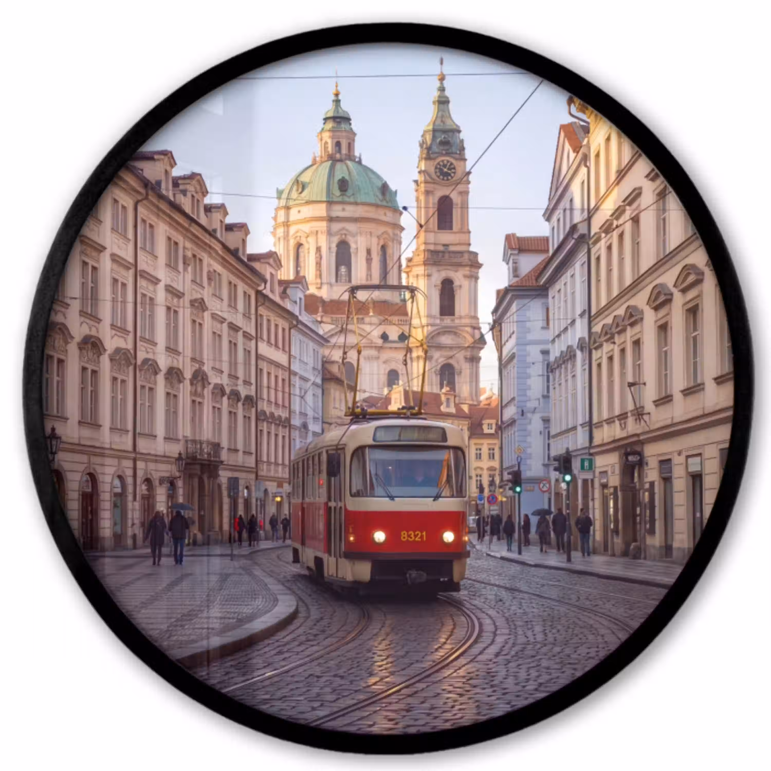 Tram - Straat - Stadsgezicht - Klassiek - Rood Fotolijst rond zonder passe partout klein -3d