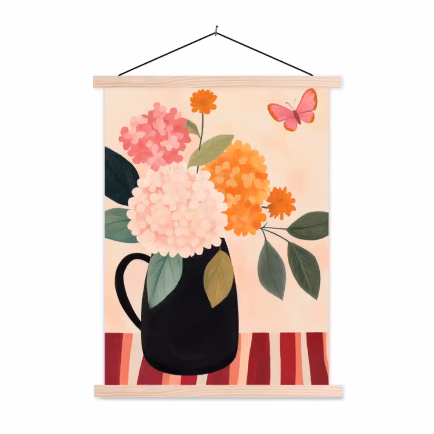Schoolplaat -  Vaas - Bloemen - Vlinder - Rood