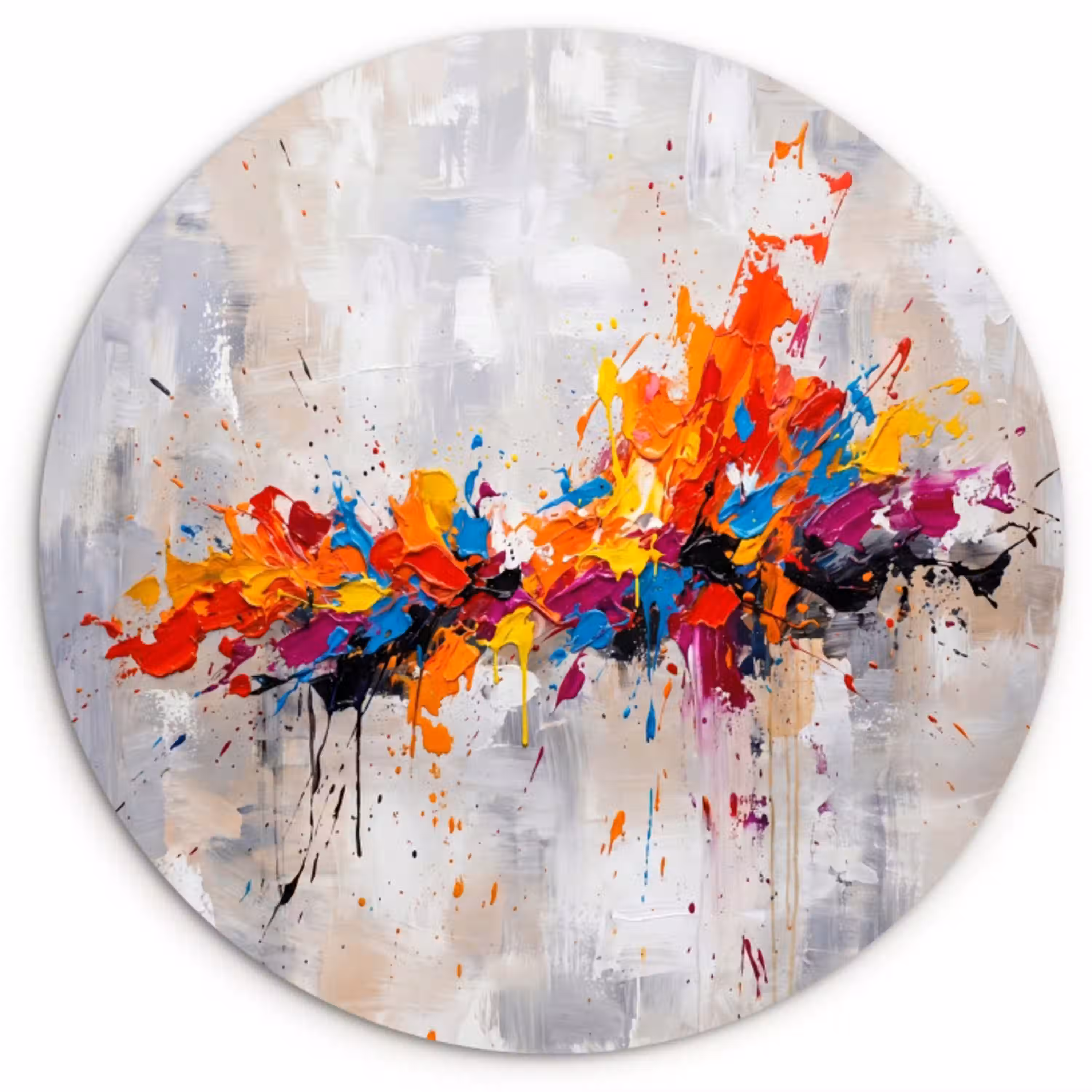 Abstract - Schilderij - Kleurrijk - Dynamisch Wandcirkel kunststof plaat 5mm dik klein -3d