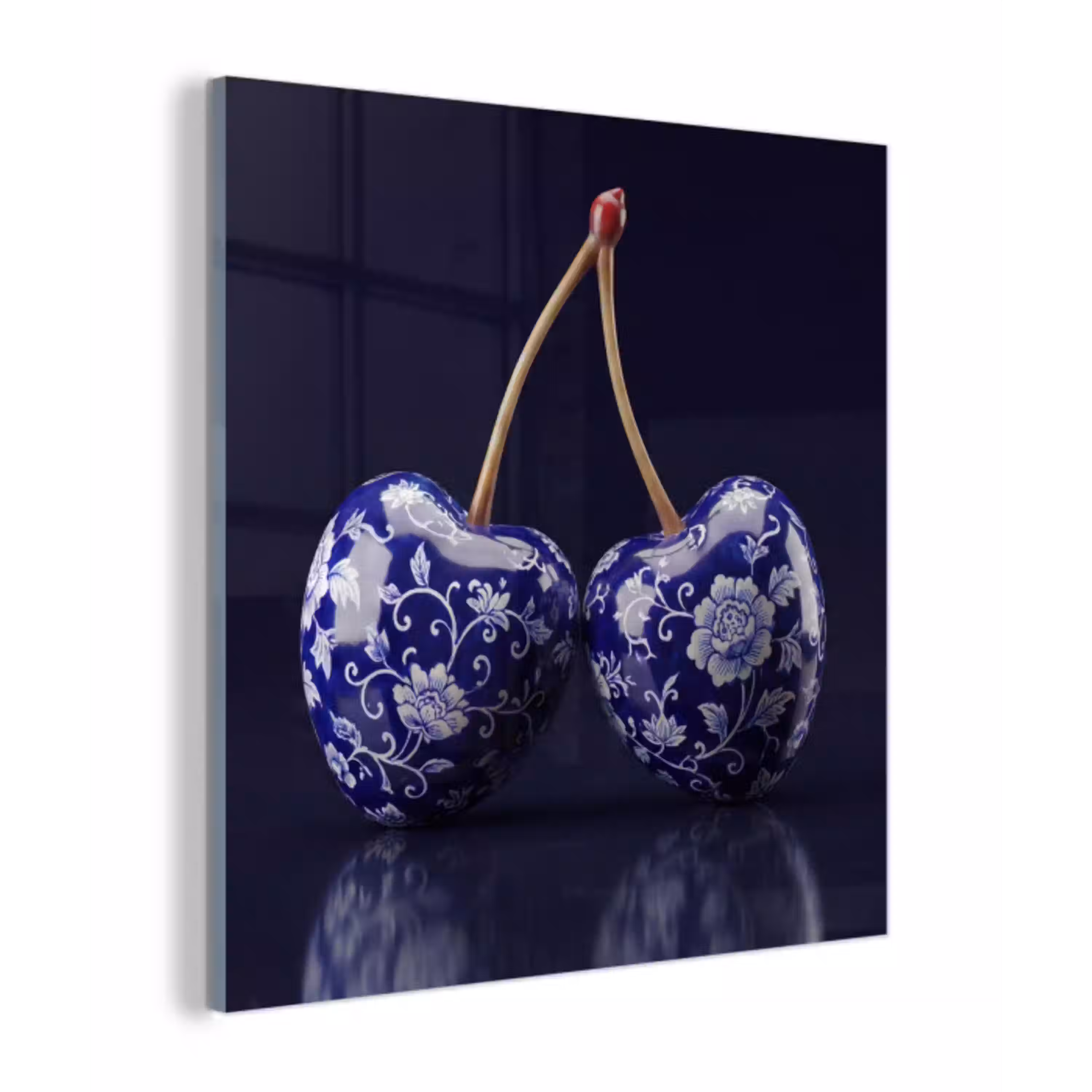 Porselein- Kersen - Delfts - Blauw plexiglas 5mm klein -z3d