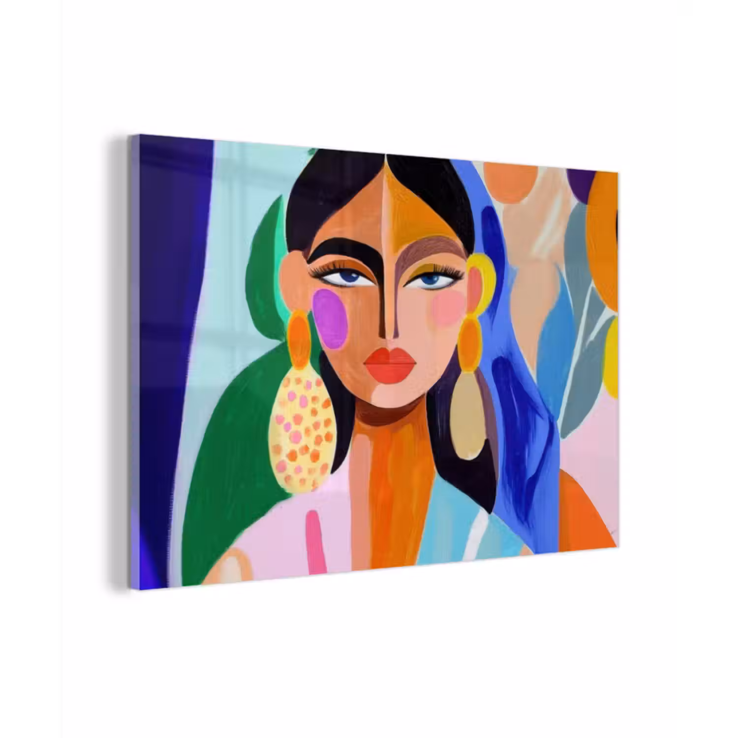 Glas schilderij - Portret - Vrouw - Modern
