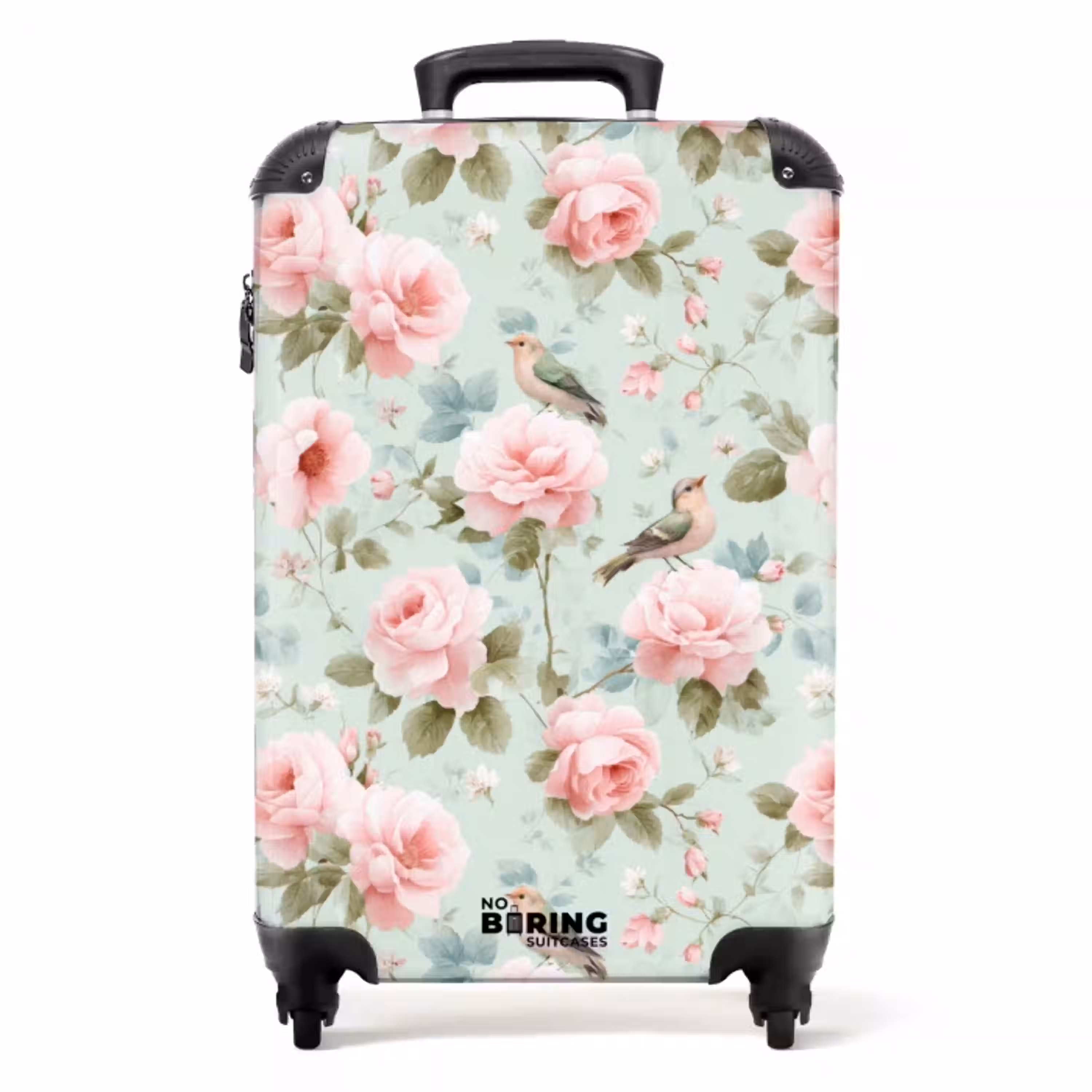 Rozen - Vogels - Pastel - Kleurrijk NBS - Handbagage koffer - Volwassenen Unisex middel -productfoto_recht