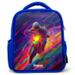 Crossmotor - Neonkleuren - Lijnen - Helm Kinderrugzak - Blauw middel -3d