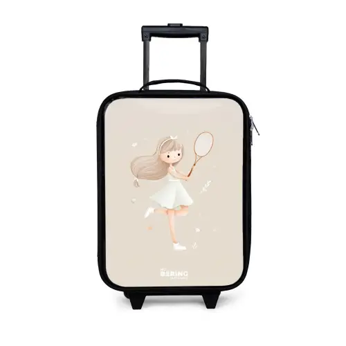 Meisje speelt tennis in beige kleuren Kinderkoffer - Zwart klein -3d