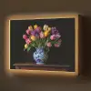Tulpen - Kleuren - Hout - Vaas Light Box met batterij (Wandlamp) middel -z3d_website