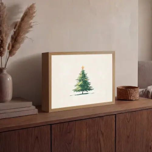 Kerstboom - Illustratie - Ster - Sneeuw Light Box met batterij (Wandlamp) middel -sfeer2