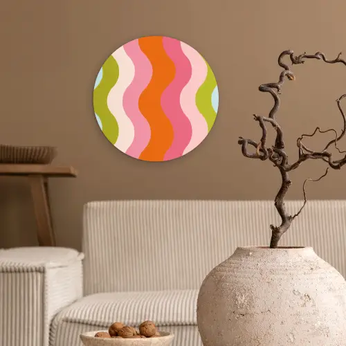 Banen - Golven - Kleurrijk - Verticaal Wandcirkel kunststof plaat 5mm dik klein -sfeer1