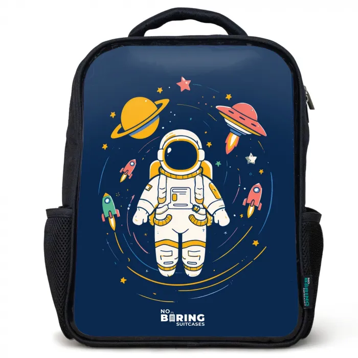 Astronaut - Planeet - Sterren - Raket Rugzak - Zwart middel -3d