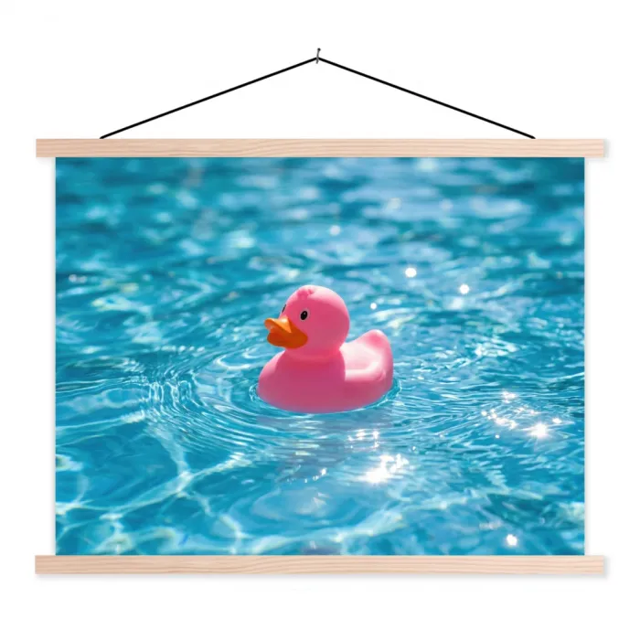 Badeend - Dobberend - Roze textielposter latten blank klein -3d