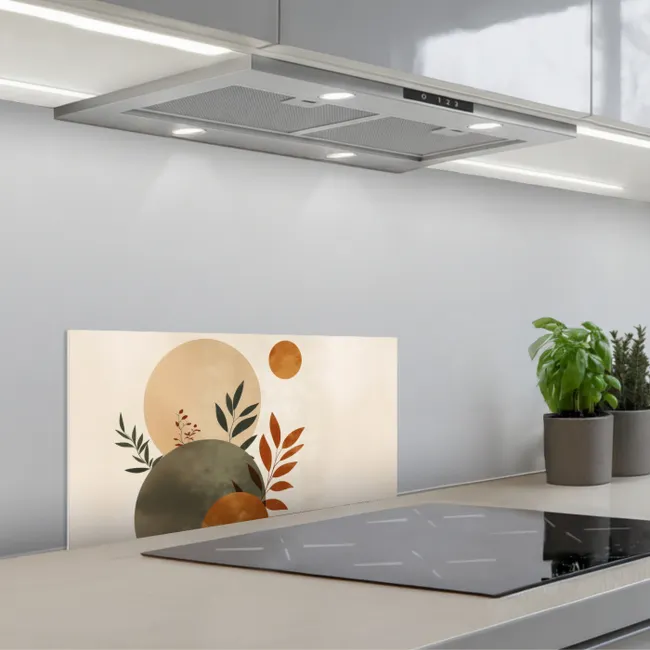 Vormen - Rond - Bladeren - Beige keuken achterwand spatscherm klein -3d_schuin
