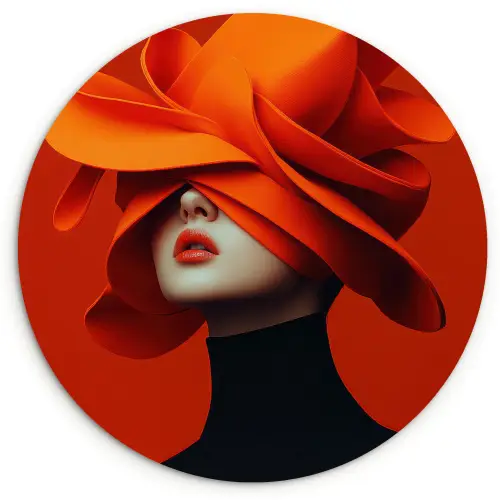 Oranje - Hoed - Vrouw Wandcirkel plexiglas klein -3d