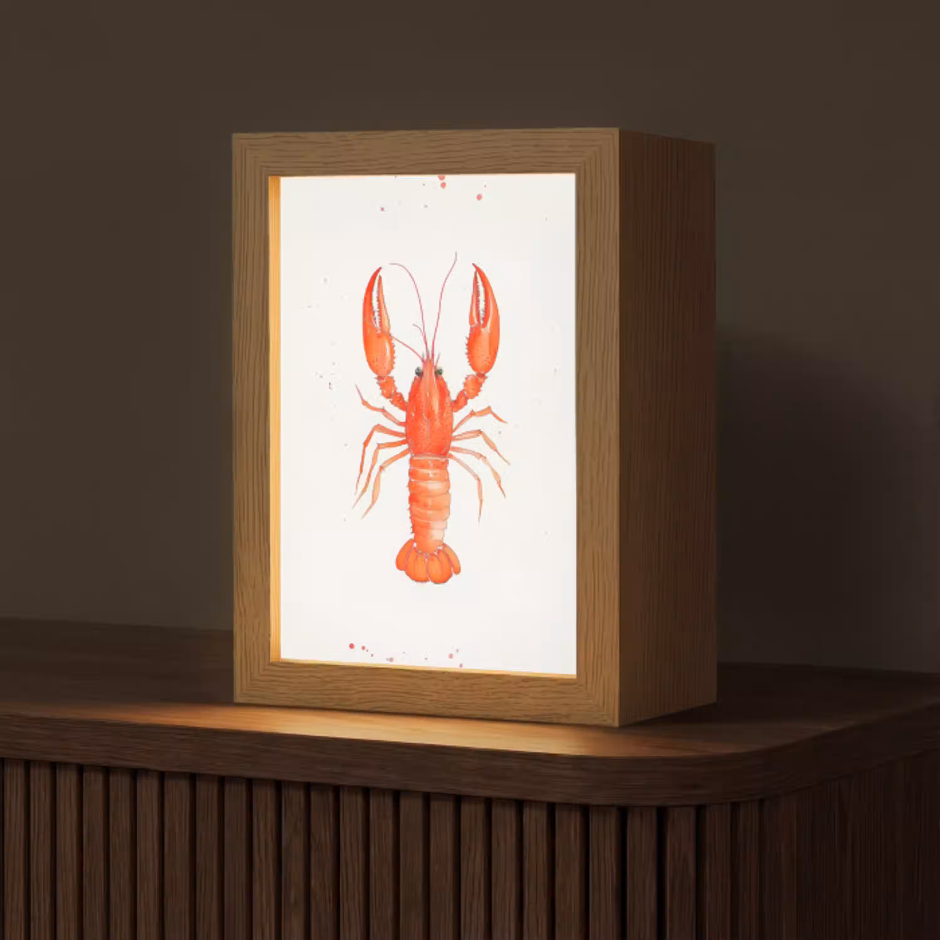 Kreeft - Waterverf - Aquarel - Oranje Light Box met kabel (Tafellamp) klein -z3d_website