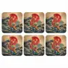Koi - Zee - Golven - Zon onderzetter kurk middel -3d