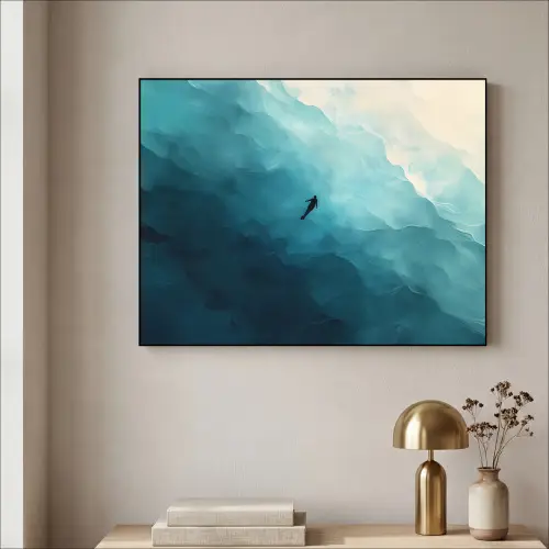 Zee - Silhouet - Abstract - Blauw Textielframe - compleet frame klein -sfeer2