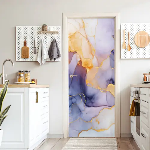 Marmer - Paars - Lila - Goud - Abstract deurposter klein -sfeer5