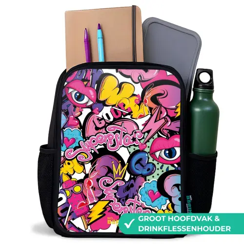 Girly graffiti Rugzak - Zwart middel -inhoud_NL