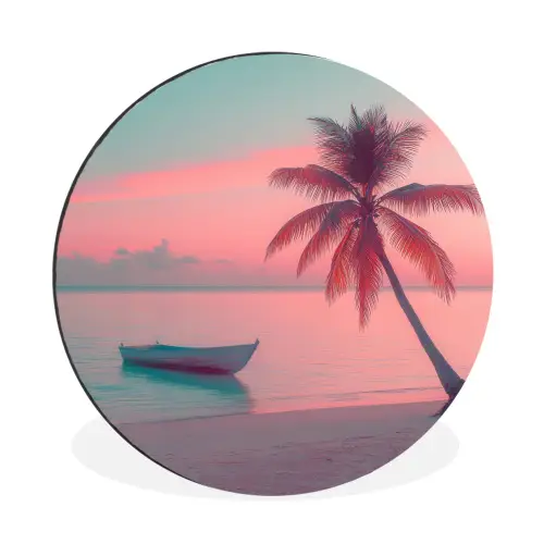 Zee - Boot - Zonsondergang Wandcirkel aluminium klein -3d
