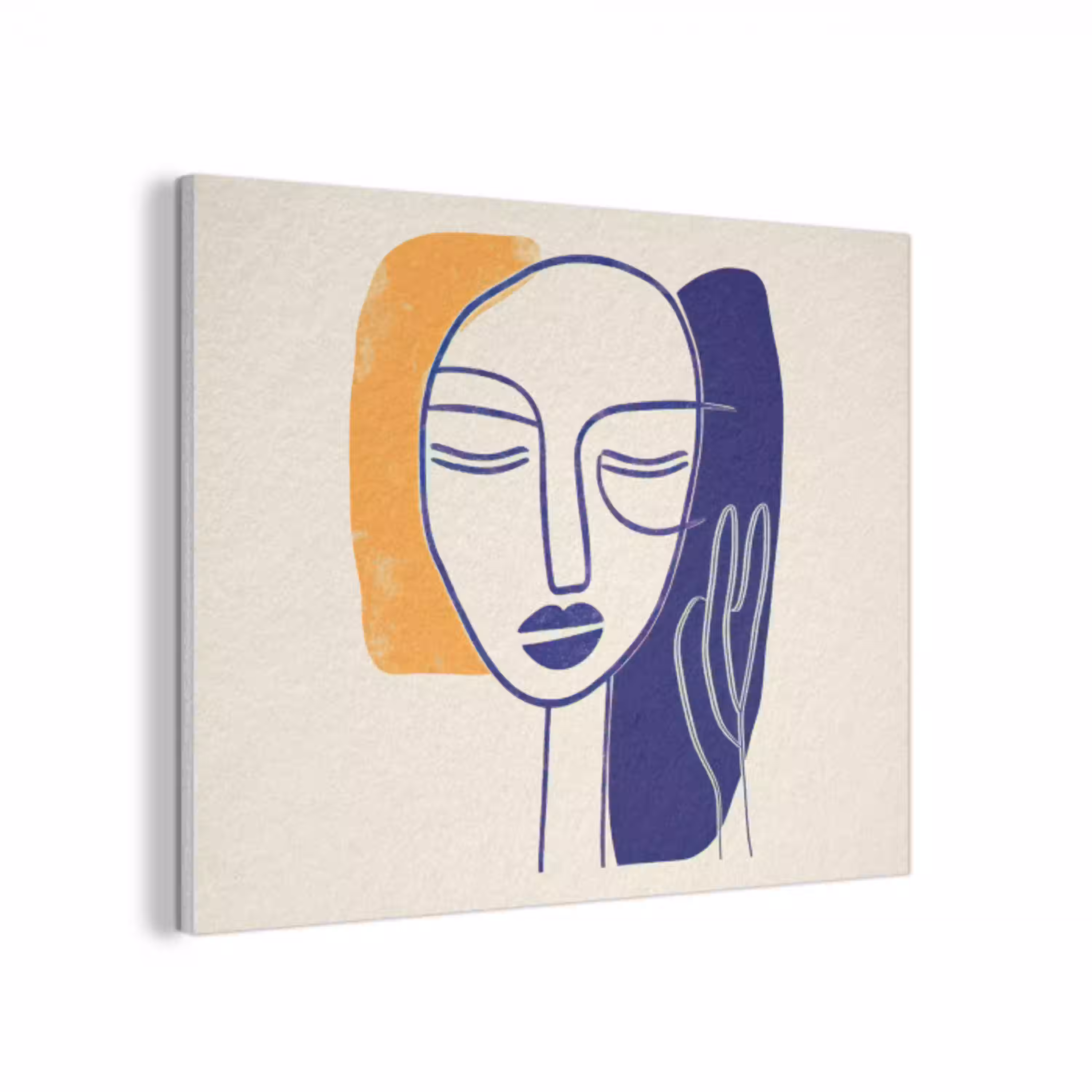 Minimalistisch - Gezicht - Hand - Oranje - Blauw PET vilt klein -3d