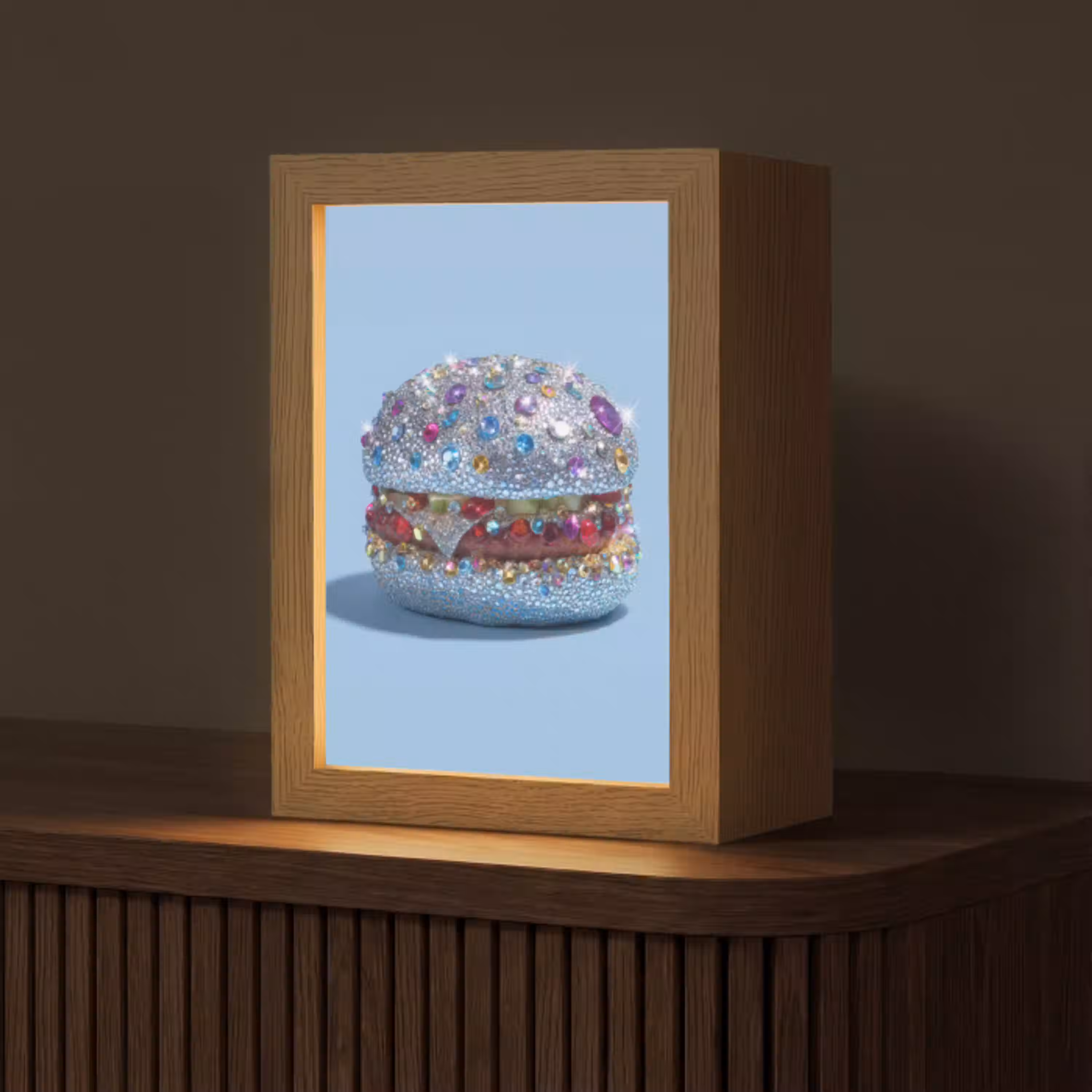 Glitters - Hamburger - Blauw Light Box met kabel (Tafellamp) klein -z3d_website