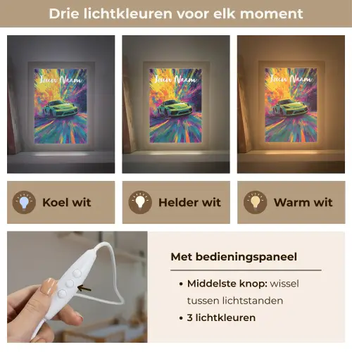 Sportauto - Groen - Verfstrepen - Kleuren Light Box met kabel (Kinderlampje) klein -USP_lichtkleurNL