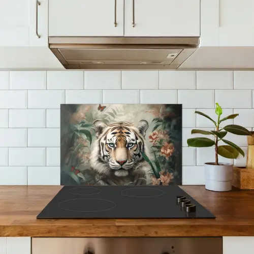 Tijger - Vlinders - Dieren - Jungle - Bloemen keuken achterwand spatscherm klein -sfeer2