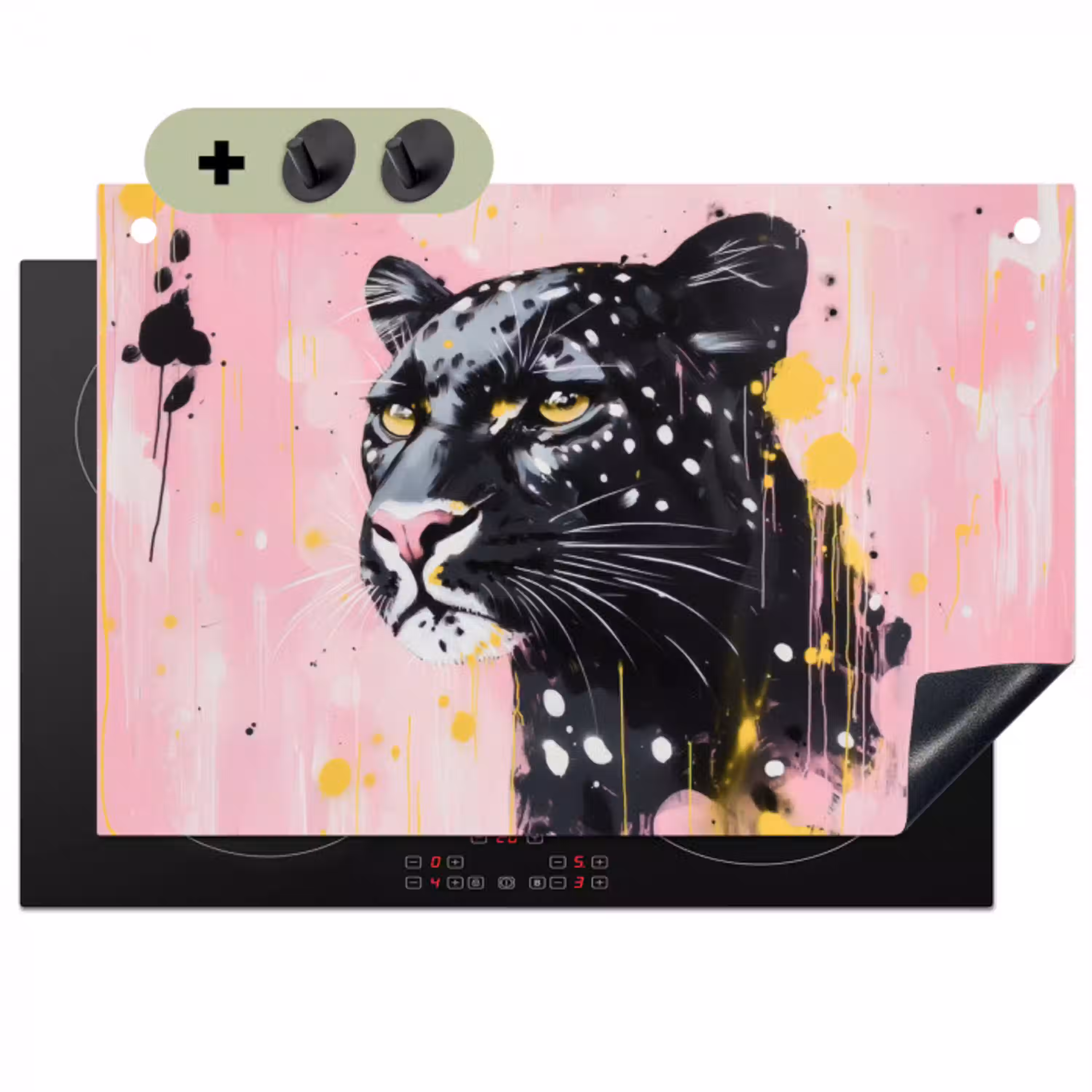 Zwart - Panter - Roze - Abstract Inductie beschemer met haakjes klein -3d