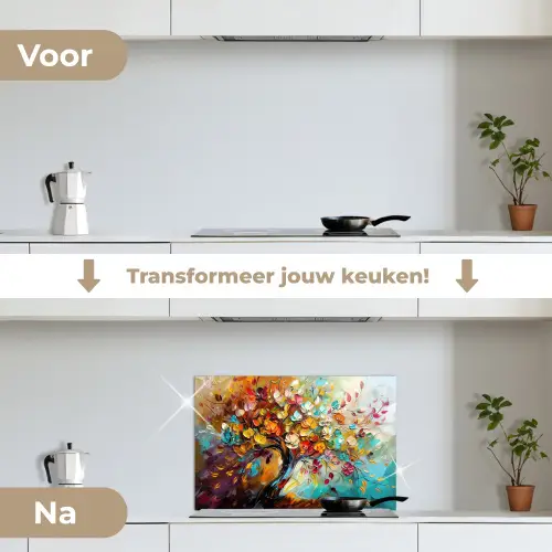 Boom - Abstract - Kleurrijk - Bloemen keuken achterwand spatscherm klein -voor_na_NL