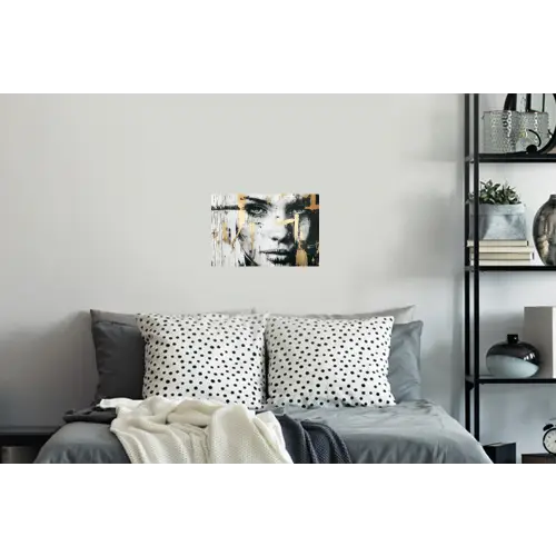 Portret - Vrouw - Penseelstreken - Goud Muursticker klein -slaapkamer