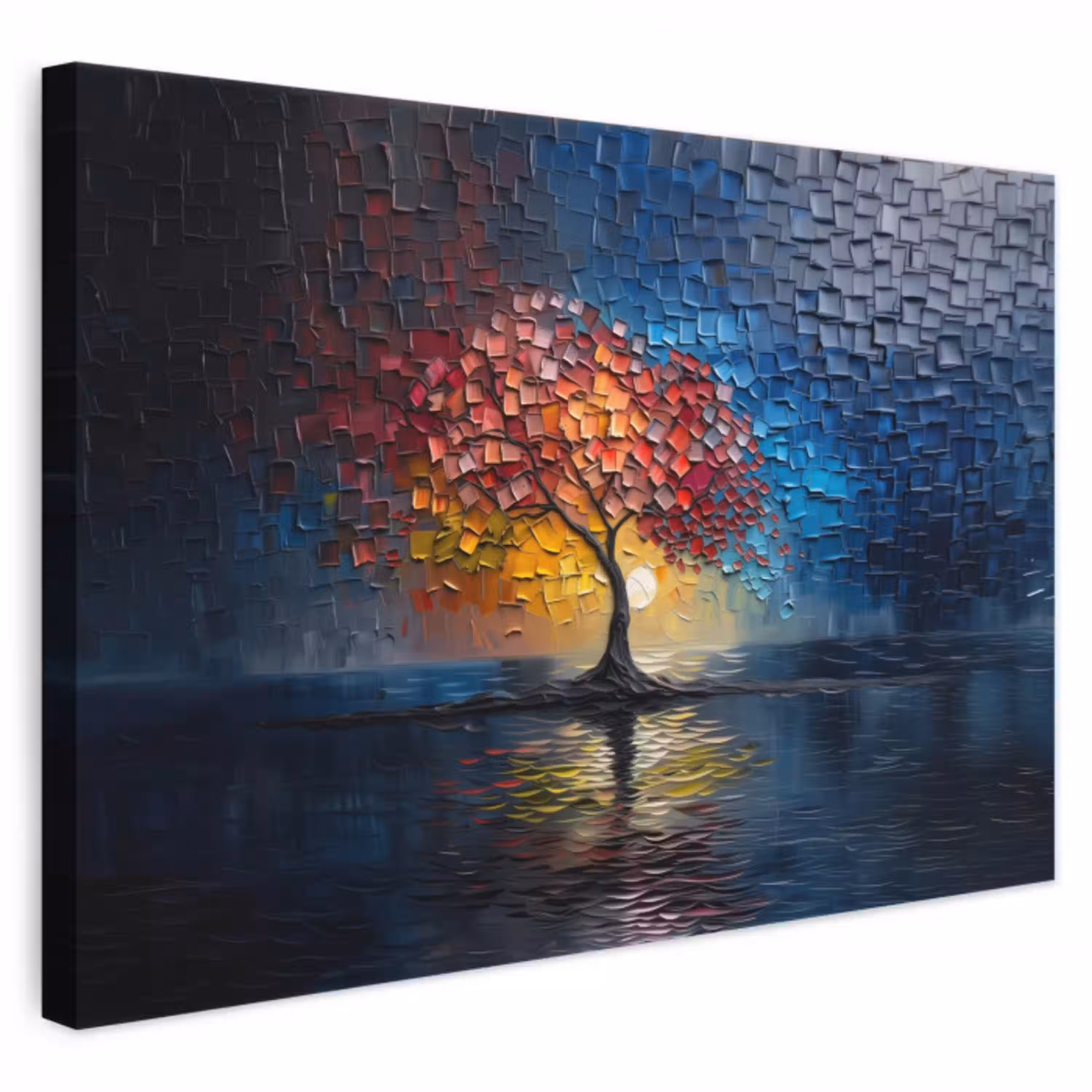 Boom - Blauw - Bladeren - Vakken canvas 2cm klein -3d