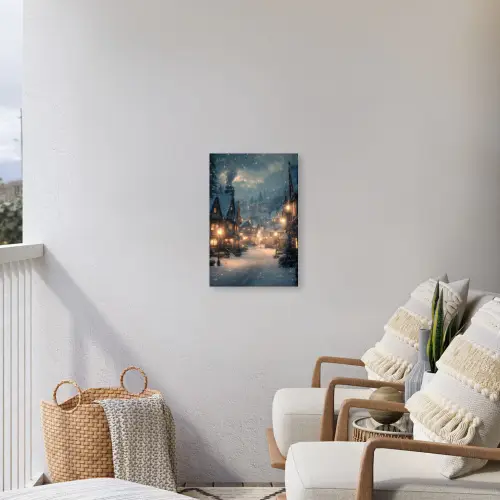 Winterdorp - Sneeuw - Donker Tuinposter op houten frame 2 cm dik klein -sfeer1