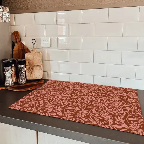 Bloemen - Print - Roze Inductie beschermer vinyl 3mm klein 276 -sfeer3