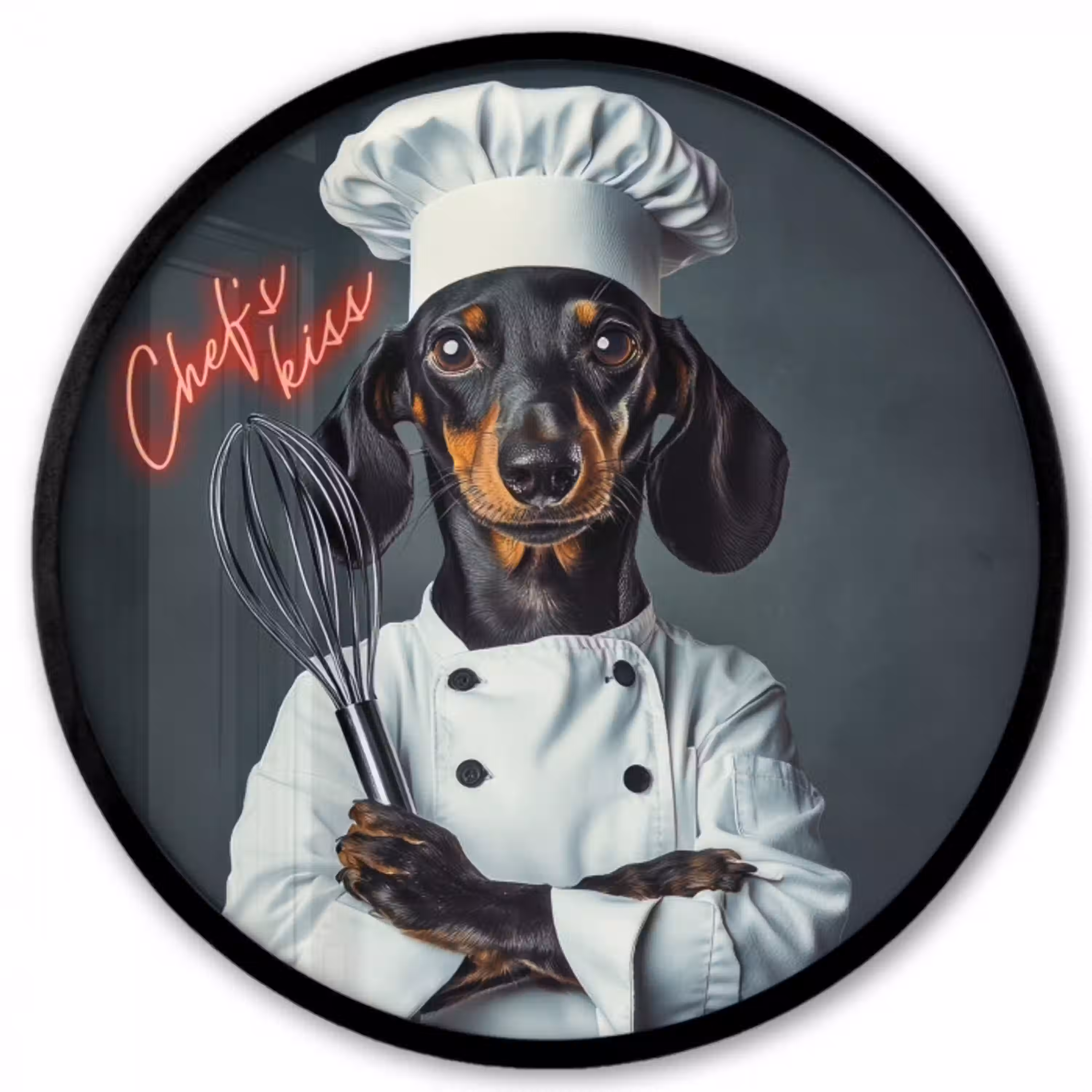 Quote - Neon - Hond - Kokskleding Fotolijst rond zonder passe partout klein -3d