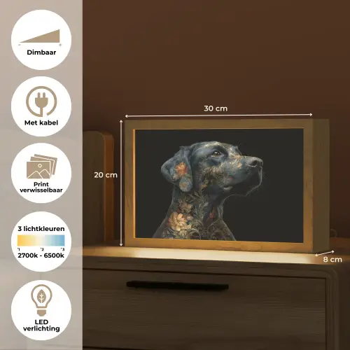 Hond - Zwart - Bloemen Light Box met kabel (Wandlamp) klein -USP_websiteoverzichtNL