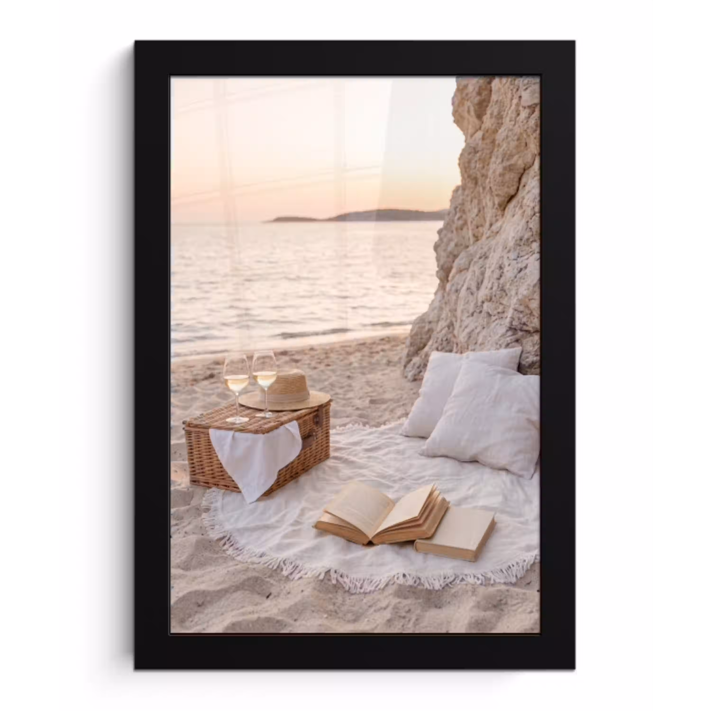 Strand - Picknick - Zonsondergang - Zomer - Natuur fotolijst zwart zonder passe partout klein -3d