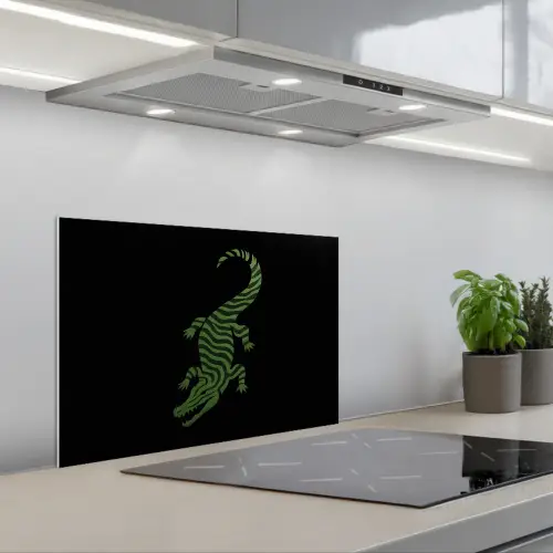 Krokodil - Groen - Tijgerachtig - Strepen keuken achterwand spatscherm klein -3d_schuin