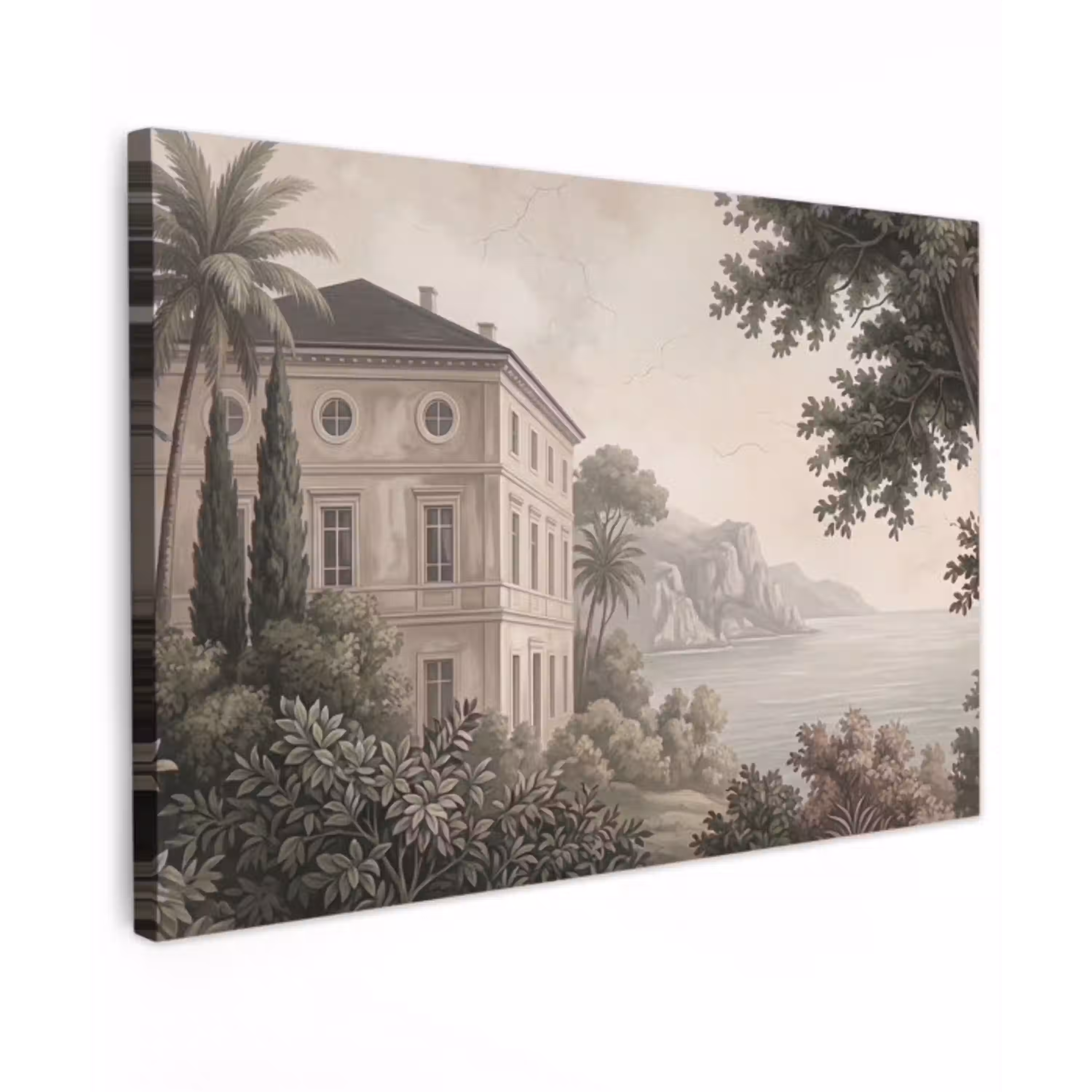 Zee - Villa - Beige Tuinposter op houten frame 2 cm dik klein -3d