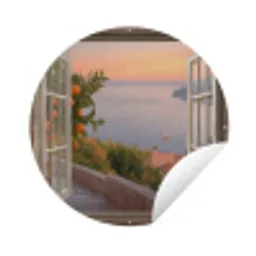 Doorkijk - Uitzicht - Meer - Landschap Wandcirkel tuinposter met ringen klein -3d
