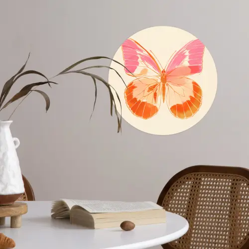 Oranje - Vlinder - Minimalistisch Wandcirkel behangsticker klein -sfeer3