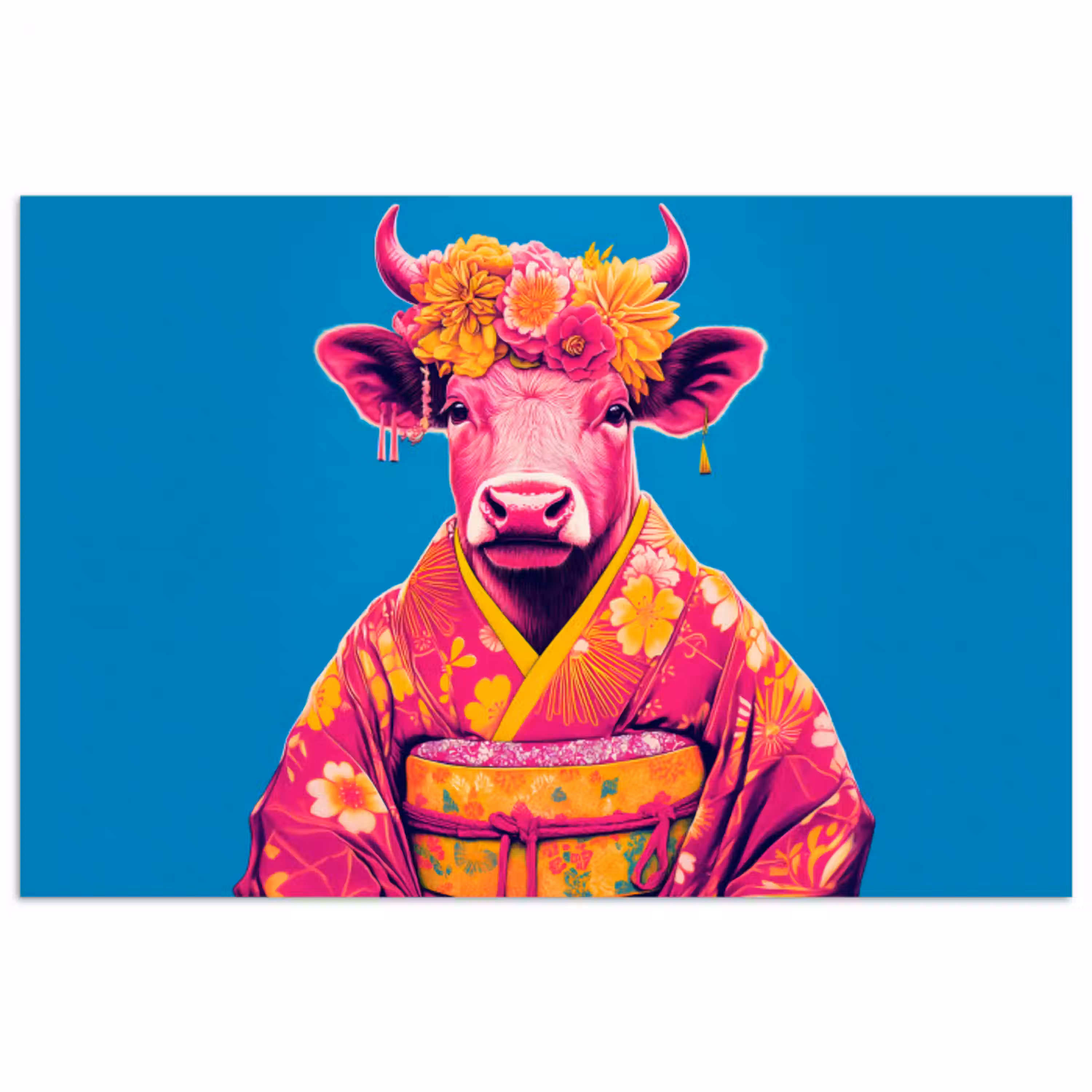Koe - Bloemenkrans - Oorhangers - Kimono poster papier klein -3d