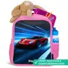 Rode racewagen in digitale snelheidswereld Kinderrugzak - Roze middel -inhoud_NL